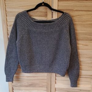 Hollister Mineral Wash Gray Boatneck semi-cropped Women's Sweater Sz M